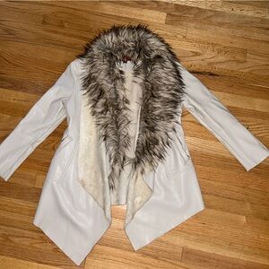 White Faux Fur Trim Jacket